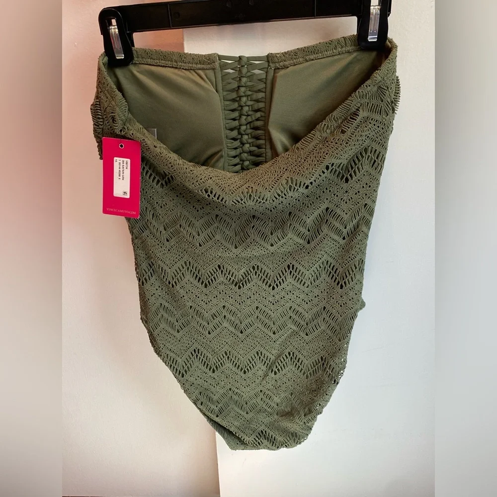 Vince Camuto Crochet Bandeau One-Piece Swimsuit Safari Green 10 NEW
